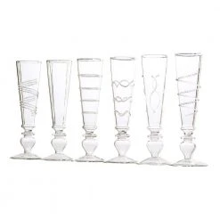 Abigails Footed Razzle Dazzle Flutes with Clear Accents - Set of 6 Elegant Champagne Glasses