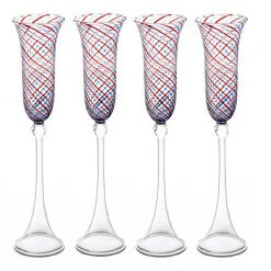 Red and Blue Swirl Top Champagne Flute, 6 oz., (Set of 4) - Elegant Wine Glasses by Abigails