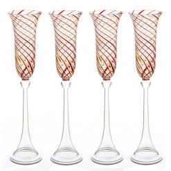 Abigails Red and Yellow Swirl Top Champagne Flute, 6 oz. (Set of 4) - Elegant Wine Glasses for Celebrations