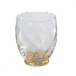 Elisa Red Wine Stemless Glass - Clear with Gold Trim by Abigails