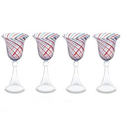 Red and Blue Swirl Wine Glass Set of 4 - 6 oz. Elegant Stemware for White Wine by Abigails