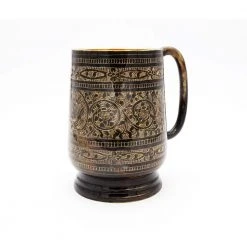 20 oz. Vintage Brass Tankard with Black Floral Etching | Handcrafted Metal Beer Stein by Alchemade -Drinkware Shop alchemade beer mugs alch 2720 44 1000