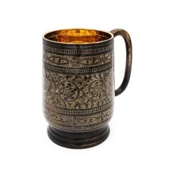 20 oz. Vintage Brass Tankard with Black Floral Etching | Handcrafted Metal Beer Stein by Alchemade -Drinkware Shop alchemade beer mugs alch 2720 fa 1000