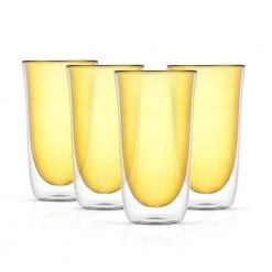 JoyJolt Spike 13.5 oz. Borosilicate Glass Amber Colored Double Wall Highball Drinking Glass Set (Set of 4)