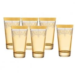 Lorren Home Trends 10 oz. Gold Amber Highball Glass Set of 6 - Elegant Cocktail Glasses