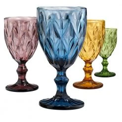 Artland Assorted Color Hygate Goblet Set of 4 – Elegant Drinking Glasses for Wine & Cocktails
