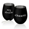 Colton 17 oz. 2-Piece Black Matte Stainless Steel Stemless Glass Chalkable Set