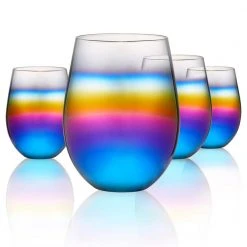 Artland 15 oz. Elegant Stemless Wine Glass Set of 4 - Perfect for Wine Lovers