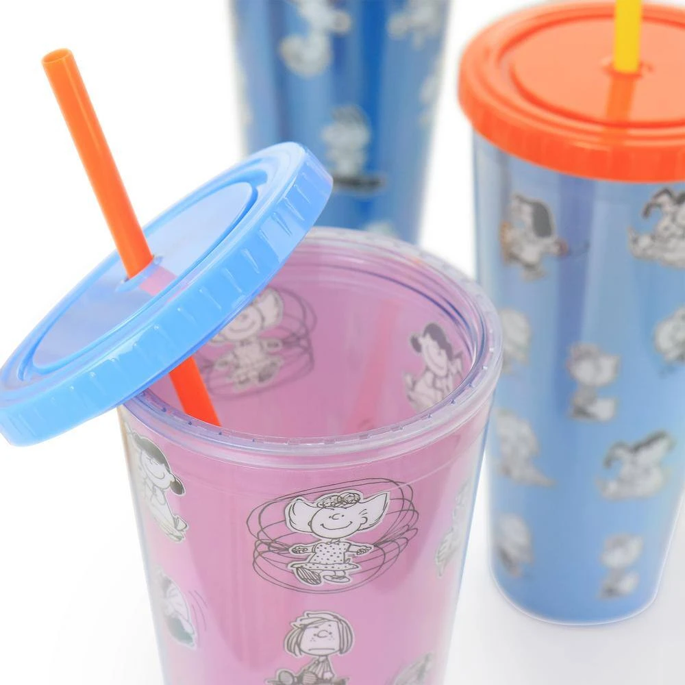 Peanuts 70th Anniversary 23.6 fl. oz. Plastic Tumbler Set with Lids and Straws - Assorted Colors 3 Peanuts 70th Anniversary 23.6 fl. oz. Plastic Tumbler Set with Lids and Straws - Assorted Colors - Image 3