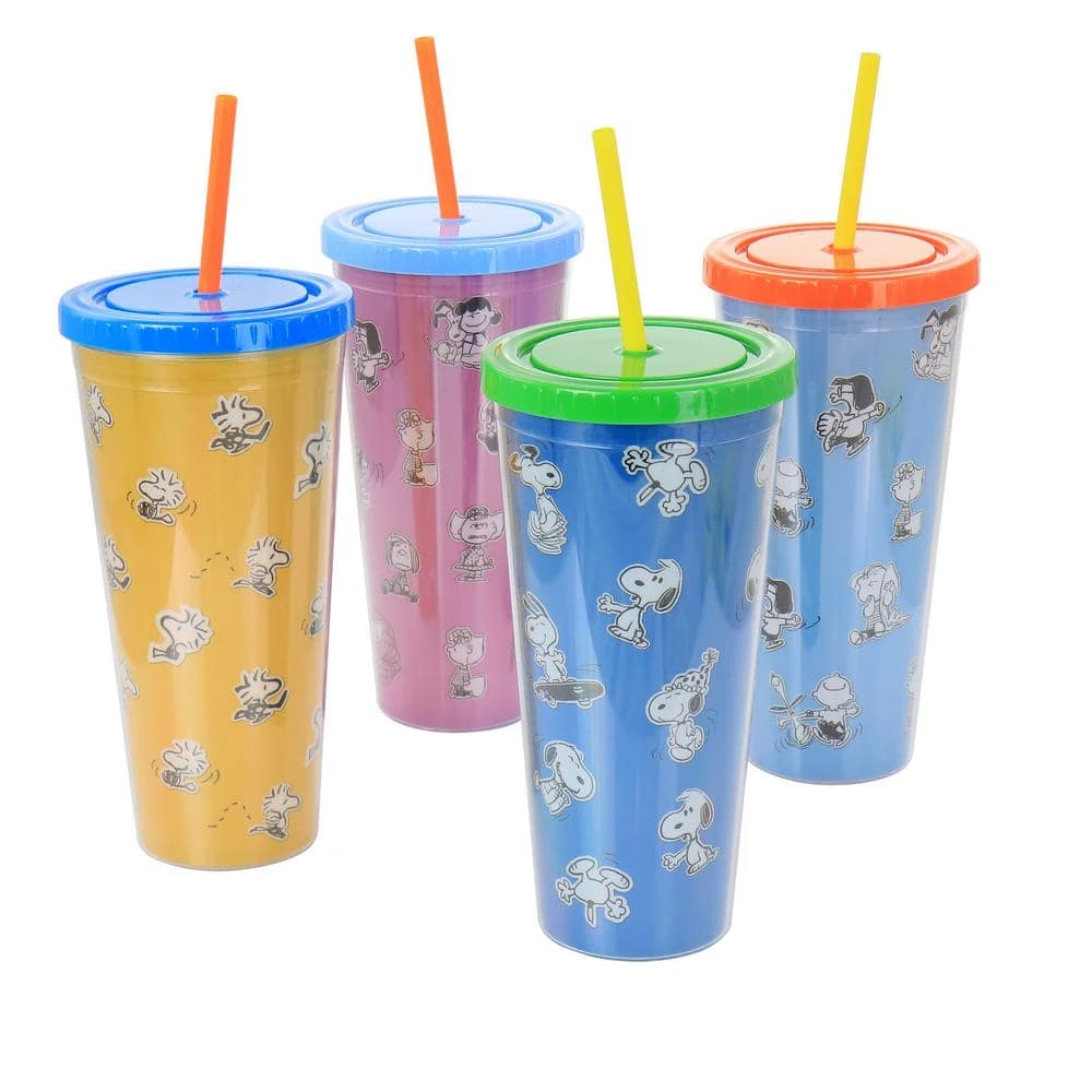 Peanuts 70th Anniversary 23.6 fl. oz. Plastic Tumbler Set with Lids and Straws - Assorted Colors 1 Peanuts 70th Anniversary 23.6 fl. oz. Plastic Tumbler Set with Lids and Straws - Assorted Colors