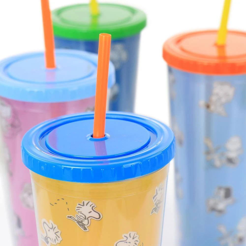 Peanuts 70th Anniversary 23.6 fl. oz. Plastic Tumbler Set with Lids and Straws - Assorted Colors 2 Peanuts 70th Anniversary 23.6 fl. oz. Plastic Tumbler Set with Lids and Straws - Assorted Colors - Image 2
