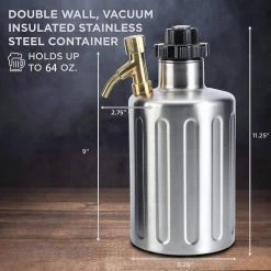 64 oz. Mini Keg Portable Beer Growler with Tap Faucet | Stainless Steel Pressurized Growler by Yardreeze -Drinkware Shop beer growlers fsjt ra 100701 1f 1000