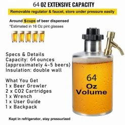 64 oz. Mini Keg Portable Beer Growler with Tap Faucet | Stainless Steel Pressurized Growler by Yardreeze -Drinkware Shop beer growlers fsjt ra 100701 44 1000