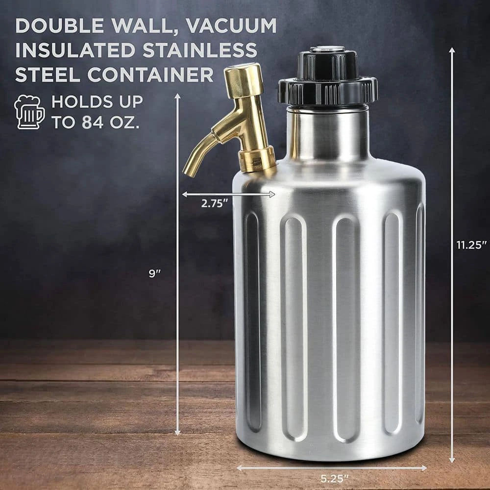 64 oz Stainless Steel Adjustable Pressure Beer Mini Keg with Tap Faucet - Unbranded Beer Growler 2 64 oz Stainless Steel Adjustable Pressure Beer Mini Keg with Tap Faucet - Unbranded Beer Growler - Image 2