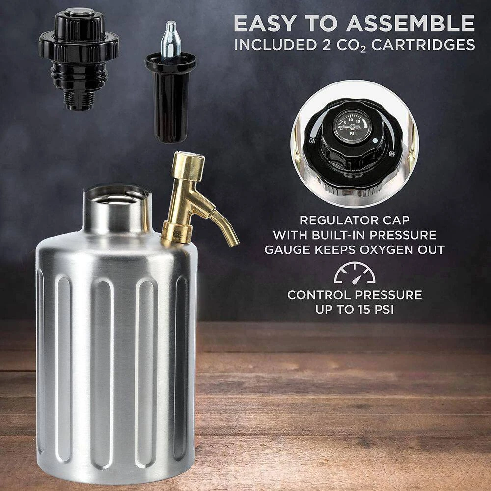 64 oz Stainless Steel Adjustable Pressure Beer Mini Keg with Tap Faucet - Unbranded Beer Growler 6 64 oz Stainless Steel Adjustable Pressure Beer Mini Keg with Tap Faucet - Unbranded Beer Growler - Image 6