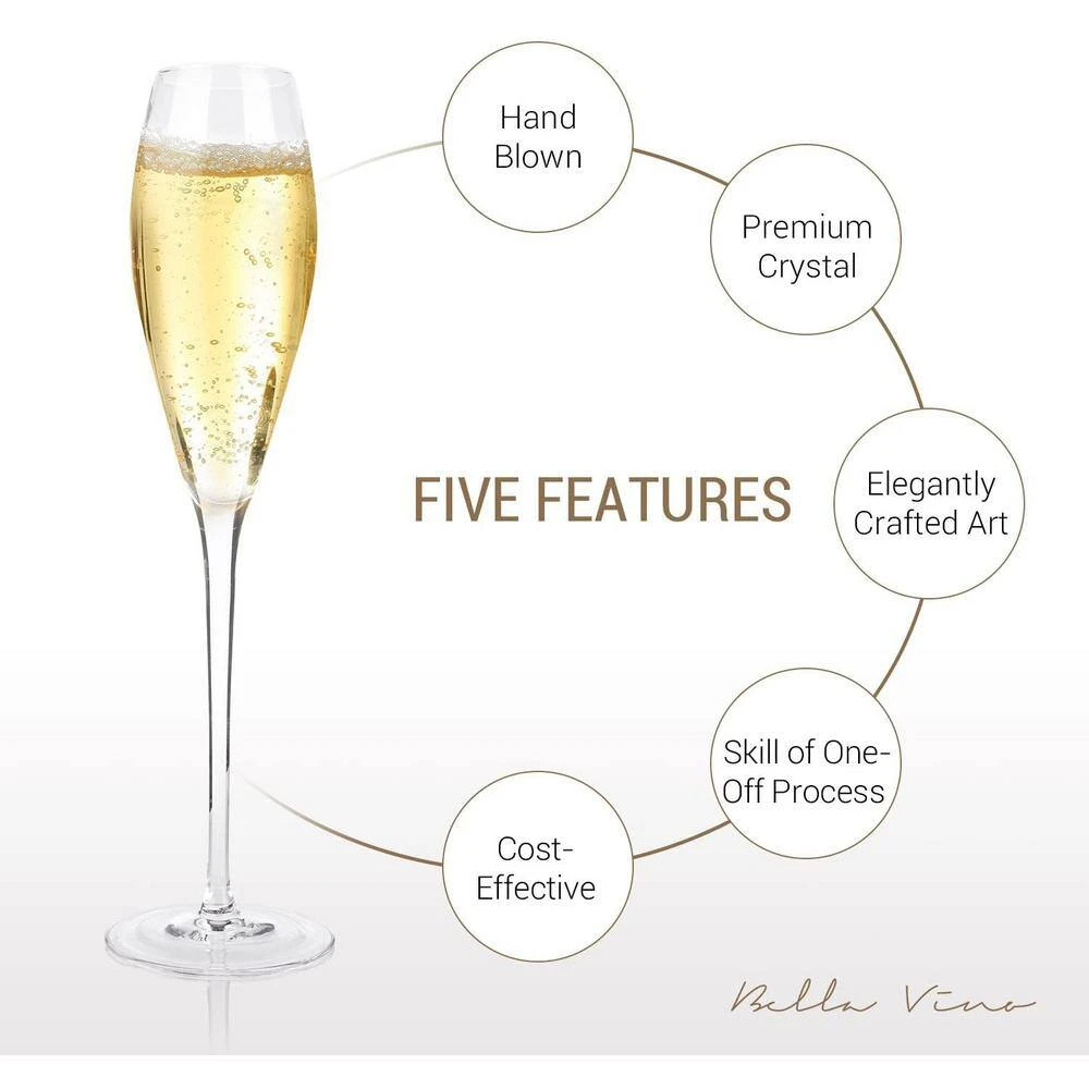 7 oz. Hand Blown Crystal Champagne Flutes (Set of 2) - Elegant & Durable Unbranded Glassware 3 7 oz. Hand Blown Crystal Champagne Flutes (Set of 2) - Elegant & Durable Unbranded Glassware - Image 3