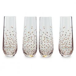 10.5 oz. Champagne Stemless Flute with Gold Confetti Decal (Set of 4) - Elegant Party Glasses by Circleware