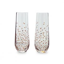 10.5 oz. Champagne Stemless Flutes with Gold Confetti Decal - Set of 2