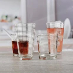 Circleware 15.75 oz. & 12.5 oz. Highball Glass Set of 16 - Premium Drinkware for Cocktails & Entertaining -Drinkware Shop clear circleware highball glasses 40228 am 44 1000