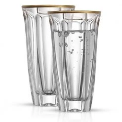 JoyJolt Windsor 8.7 oz. Gold Rim Crystal Highball Glasses, Set of 2 – Elegant Cocktail Drinkware