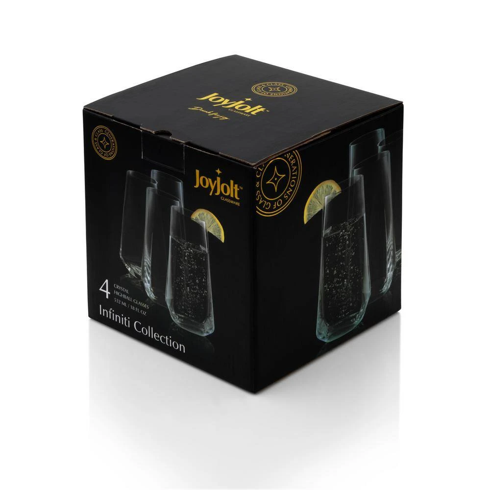 JoyJolt Infiniti 18 oz. Highball Glasses - Set of 4 | Elegant Cocktail Glasses for Any Beverage 4 JoyJolt Infiniti 18 oz. Highball Glasses - Set of 4 | Elegant Cocktail Glasses for Any Beverage - Image 4