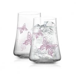 JoyJolt Meadow Butterfly 17 oz. Crystal Highball Glass Set - Set of 2