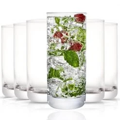 JoyJolt Faye 13 oz. Clear Crystal Highball Drinking Glass Set of 12 | Elegant Cocktail & Beverage Glasses