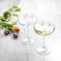 JoyJolt Meadow Butterfly 14 oz. Crystal Stemmed Martini Coupe Glass Set (Set of 2) - Elegant Cocktail Glasses -Drinkware Shop clear joyjolt martini glasses jme10165 76 1000