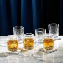 JoyJolt Gatsby Art Deco 10 oz. Double Old Fashioned Whiskey Glasses (Set of 6) - Elegant Cocktail & Whiskey Glassware -Drinkware Shop clear joyjolt whiskey glasses jga10242 1f 1000