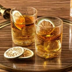 JoyJolt Gatsby Art Deco 10 oz. Double Old Fashioned Whiskey Glasses (Set of 6) - Elegant Cocktail & Whiskey Glassware -Drinkware Shop clear joyjolt whiskey glasses jga10242 c3 1000