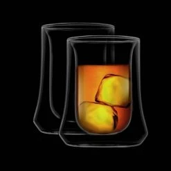 JoyJolt Cosmo 8 oz. Clear Borosilicate Glass Double Wall Whiskey Glasses (Set of 4) -Drinkware Shop clear joyjolt whiskey glasses mcsd20265 44 1000
