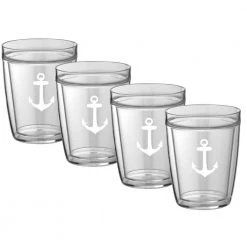 Kraftware Kasualware Anchor 14 oz. Doublewall Short Tumbler Set of 4 - Stylish & Durable Drinking Glasses