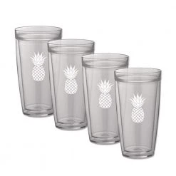 Kraftware Kasualware Pineapple 22 oz. Doublewall Tall Tumbler Set of 4 - Insulated Stainless Steel Cups for Hot & Cold Drinks