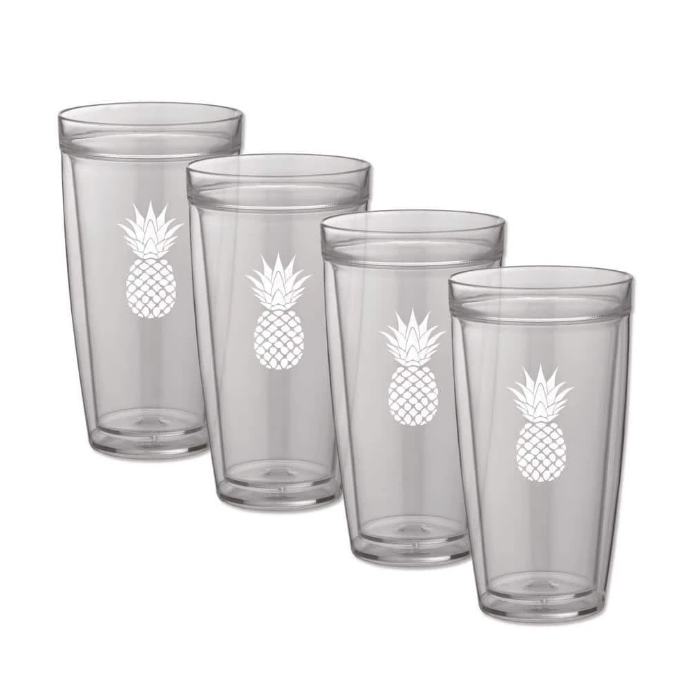 Kraftware Kasualware Pineapple 22 oz. Doublewall Tall Tumbler Set of 4 - Insulated Stainless Steel Cups for Hot & Cold Drinks 1 Kraftware Kasualware Pineapple 22 oz. Doublewall Tall Tumbler Set of 4 - Insulated Stainless Steel Cups for Hot & Cold Drinks