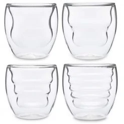 Ozeri Curva Artisan Series 8 oz. Double Wall Beverage Glasses and Tumblers, Set of 4