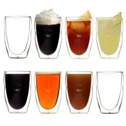 Ozeri Moderna Artisan Series Double Wall 12 oz. Beverage Glasses, Set of 8 - Elegant & Durable Drinking Glasses -Drinkware Shop clear ozeri drinking glasses sets dw12a 8 1f 1000