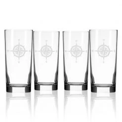 Rolf Glass Compass Rose 15 fl. oz. Highball Glasses - Set of 4 - Elegant Cocktail Glasses