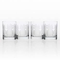 Rolf Glass Pineapple 13 oz. Clear Double Old-Fashioned Glass Set of 4 - Premium Whiskey & Cocktail Glasses