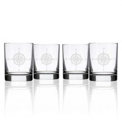 Compass Rose 13 fl. oz. Double Old Fashioned Glasses (Set of 4) - Premium Whiskey and Cocktail Glasses by Rolf Glass