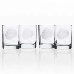 Aspen Leaf 13 oz. Clear Double Old-Fashioned Glasses - Set of 4 by Rolf Glass