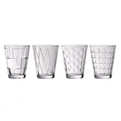 Villeroy & Boch Dressed Up 4-Piece Glass Tumbler Set - Assorted Designs for Stylish Drinking