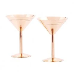 Old Dutch Solid Copper Martini Glasses (Set of 2) - Elegant Cocktail Glasses