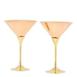 Old Dutch Solid Copper Martini Glasses with Brass Stem - 2-Piece Set (Premium Cocktail Glasses)