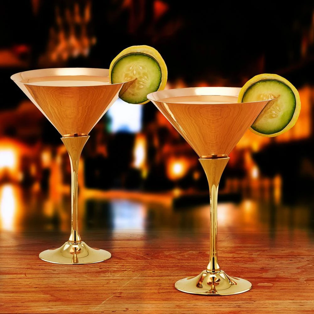 Old Dutch Solid Copper Martini Glasses with Brass Stem - 2-Piece Set (Premium Cocktail Glasses) 2 Old Dutch Solid Copper Martini Glasses with Brass Stem - 2-Piece Set (Premium Cocktail Glasses) - Image 2