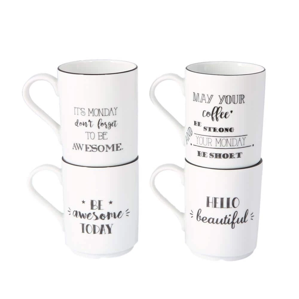Be Happy 4-Piece Porcelain Mug Set - Elegant Design for Coffee & Tea Lovers (Service for 4) 1 Be Happy 4-Piece Porcelain Mug Set - Elegant Design for Coffee & Tea Lovers (Service for 4)