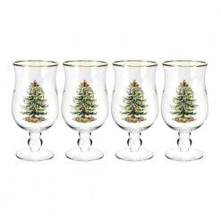 Spode 4-Piece Christmas Tree Glass Tulip Shaped Set - Elegant Holiday Drinking Glasses