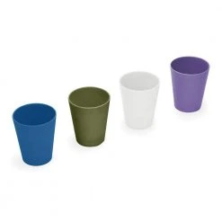 Eco-Friendly Bamboo Cups, 4-Piece Set in Assorted Colors (Blue, Green, Purple, White)