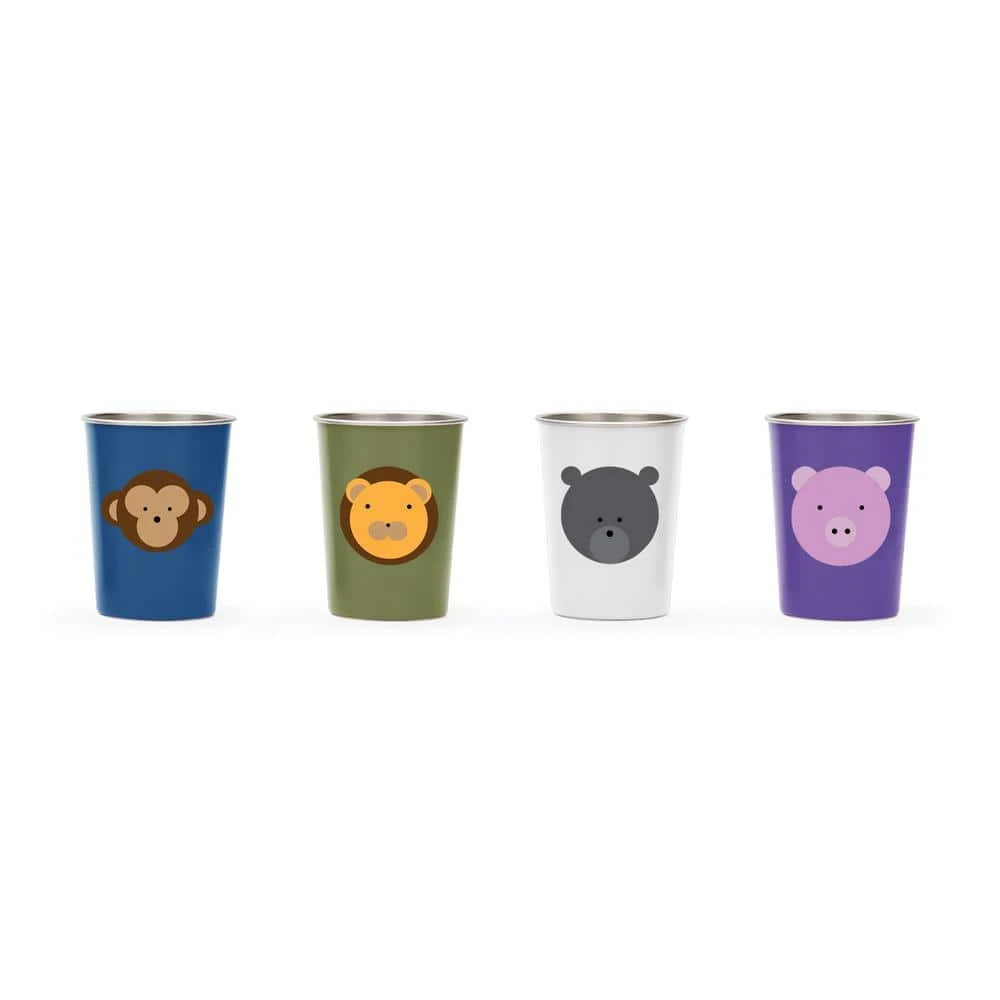 Set of 4 Stainless Steel Animal Cups (10 oz) - Lion, Bear, Monkey, Pig | RED ROVER 1 Set of 4 Stainless Steel Animal Cups (10 oz) - Lion, Bear, Monkey, Pig | RED ROVER