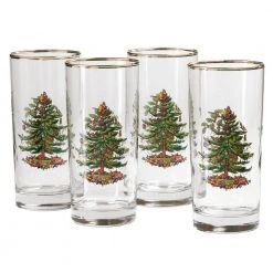 Spode 4-Piece Christmas Tree Glass Hiball Drinkware Set - Festive Holiday Drinking Glasses