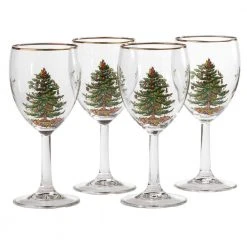 Spode 13 oz. Christmas Tree Glass Wine Set (4-Piece) - Festive Holiday Drinking Glasses